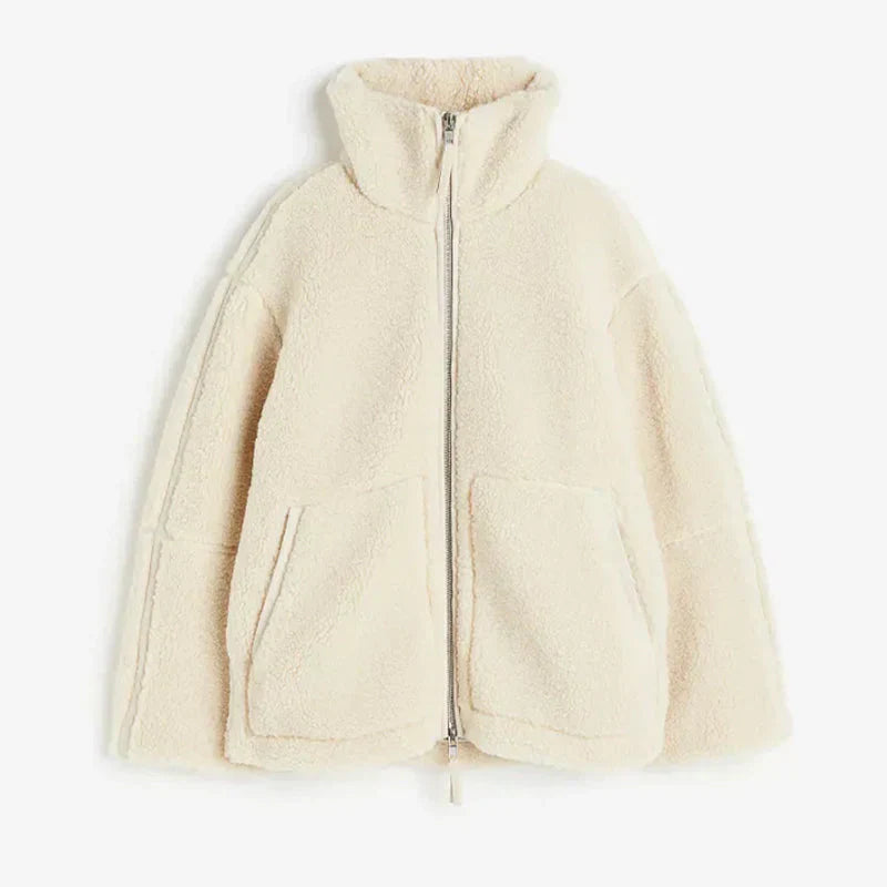 TrendAura Womens Sherpa Fleece Jacket Cozy Soft Warm High Collar Zipper Relaxed Fit