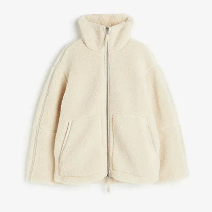 TrendAura Womens Sherpa Fleece Jacket Cozy Soft Warm High Collar Zipper Relaxed Fit