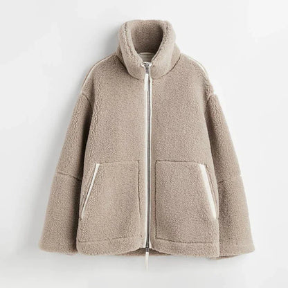TrendAura Womens Sherpa Fleece Jacket Cozy Soft Warm High Collar Zipper Relaxed Fit