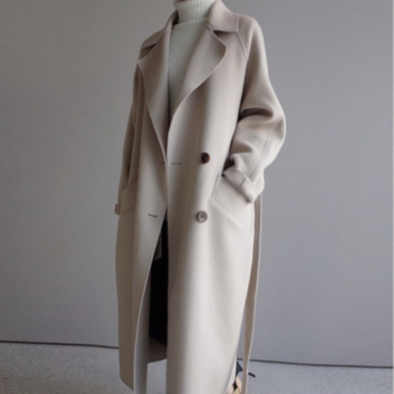 Wool Blend Long Coat For Stylish Professionals With Loose Fit And Wide Lapels For Effortless Timeless Chic Everyday