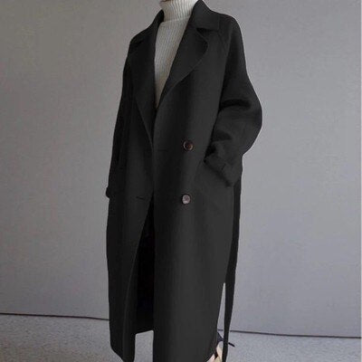 Wool Blend Long Coat For Stylish Professionals With Loose Fit And Wide Lapels For Effortless Timeless Chic Everyday
