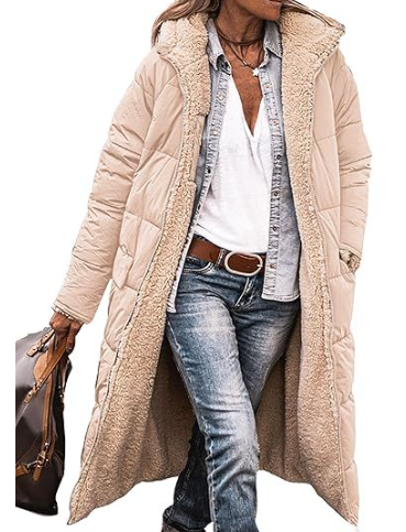 Lambswool-Lined Long Puffer Jacket With Hood For Women Ultimate Warmth And Practical Pockets