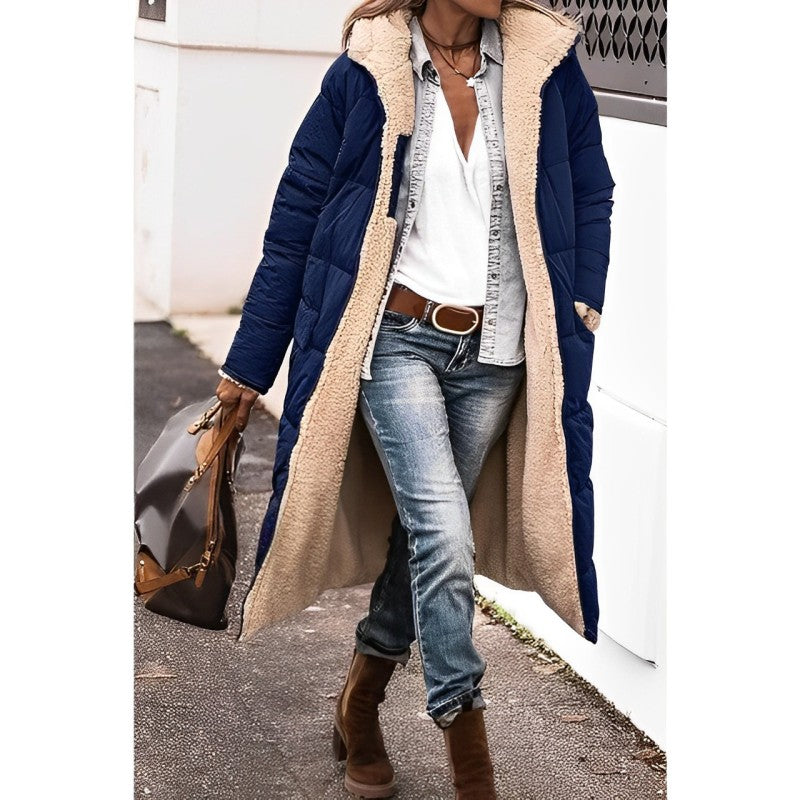 Lambswool-Lined Long Puffer Jacket With Hood For Women Ultimate Warmth And Practical Pockets