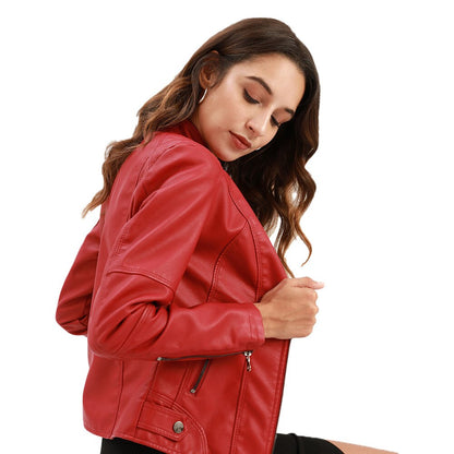 Isabella – Women’s Leather Jacket with Mandarin Collar