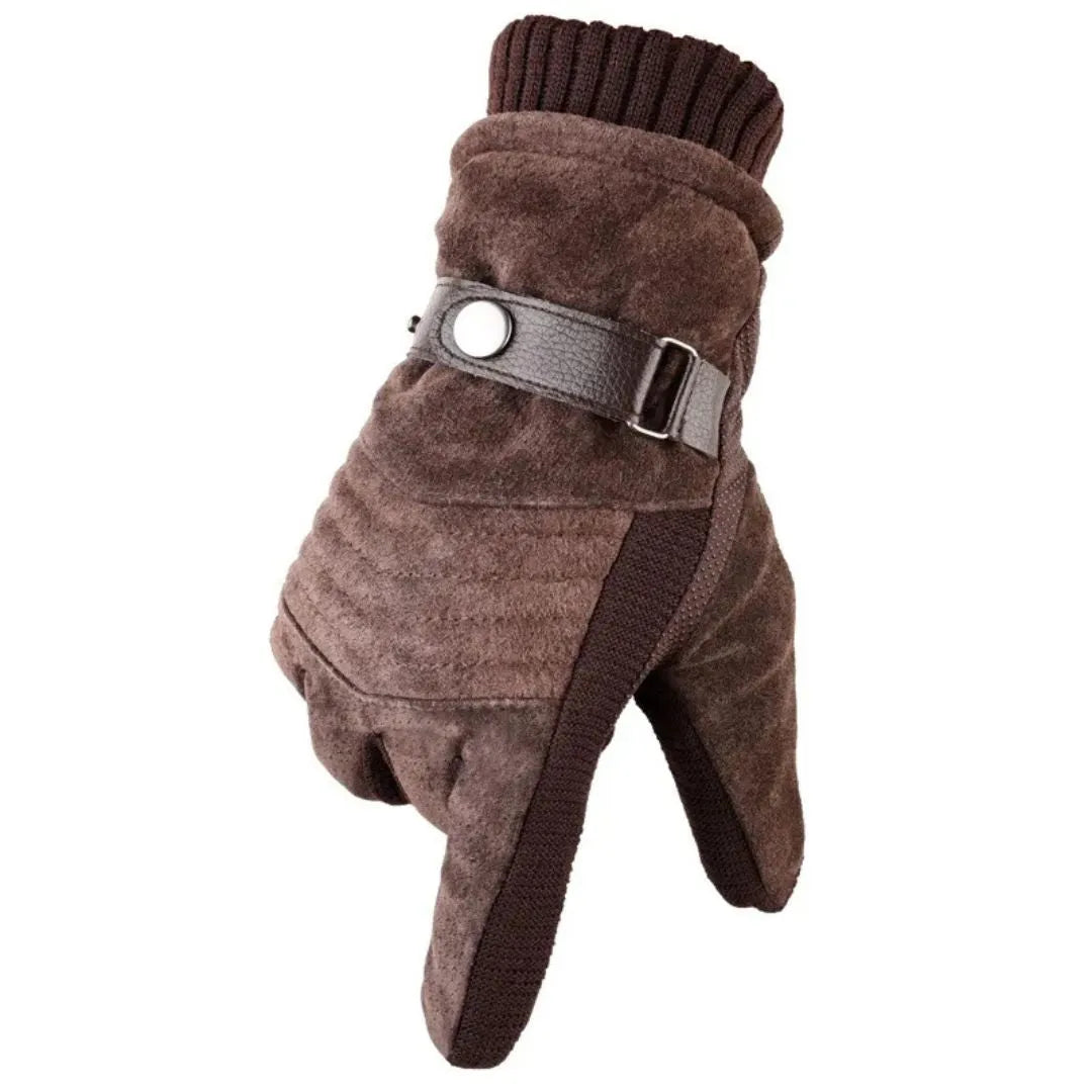 Warm touchscreen winter gloves made of suede with genuine leather accents