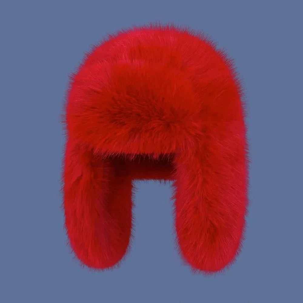 Warm women's hat made of faux fur