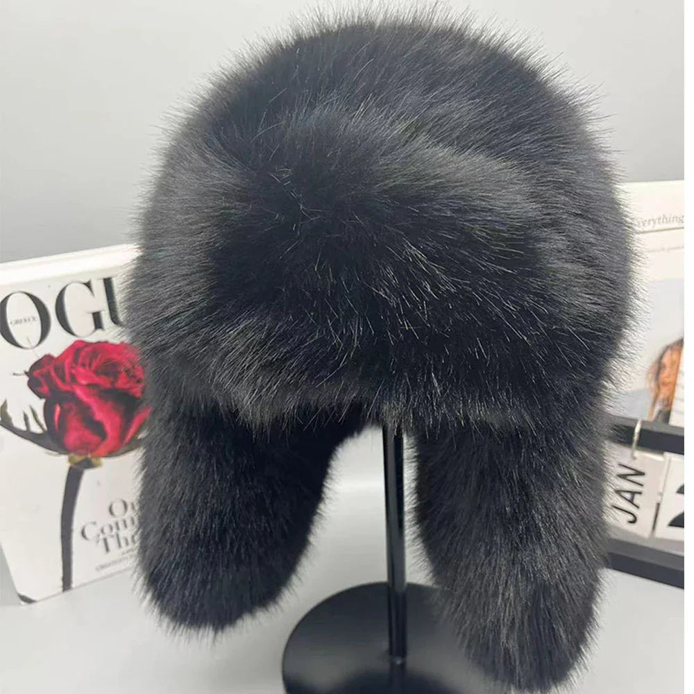 Warm women's hat made of faux fur