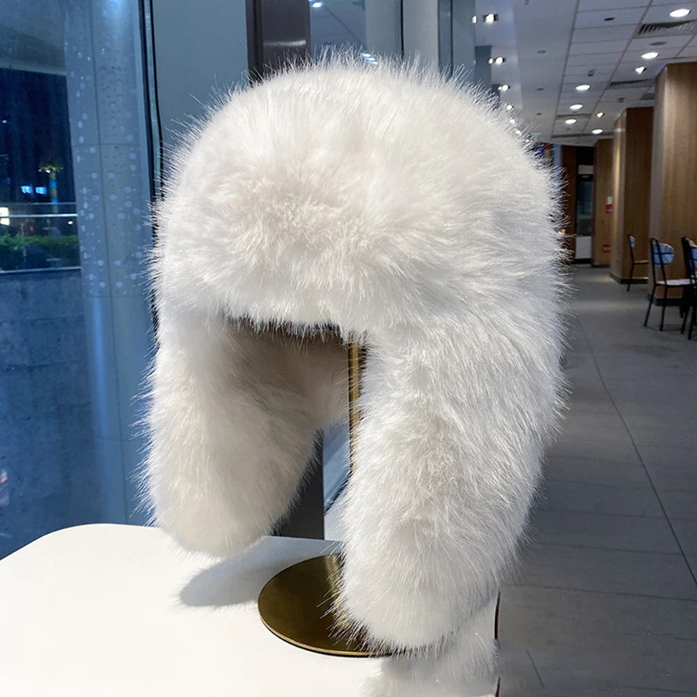 Warm women's hat made of faux fur