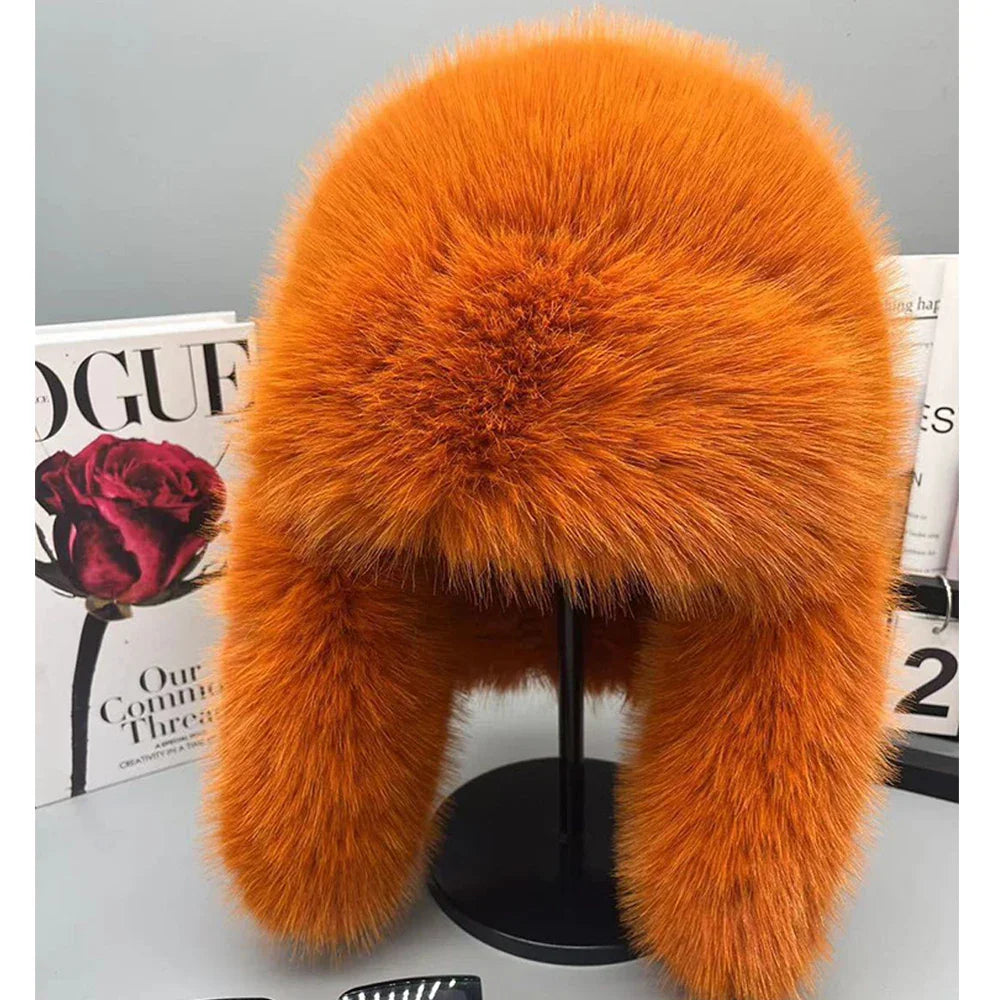 Warm women's hat made of faux fur