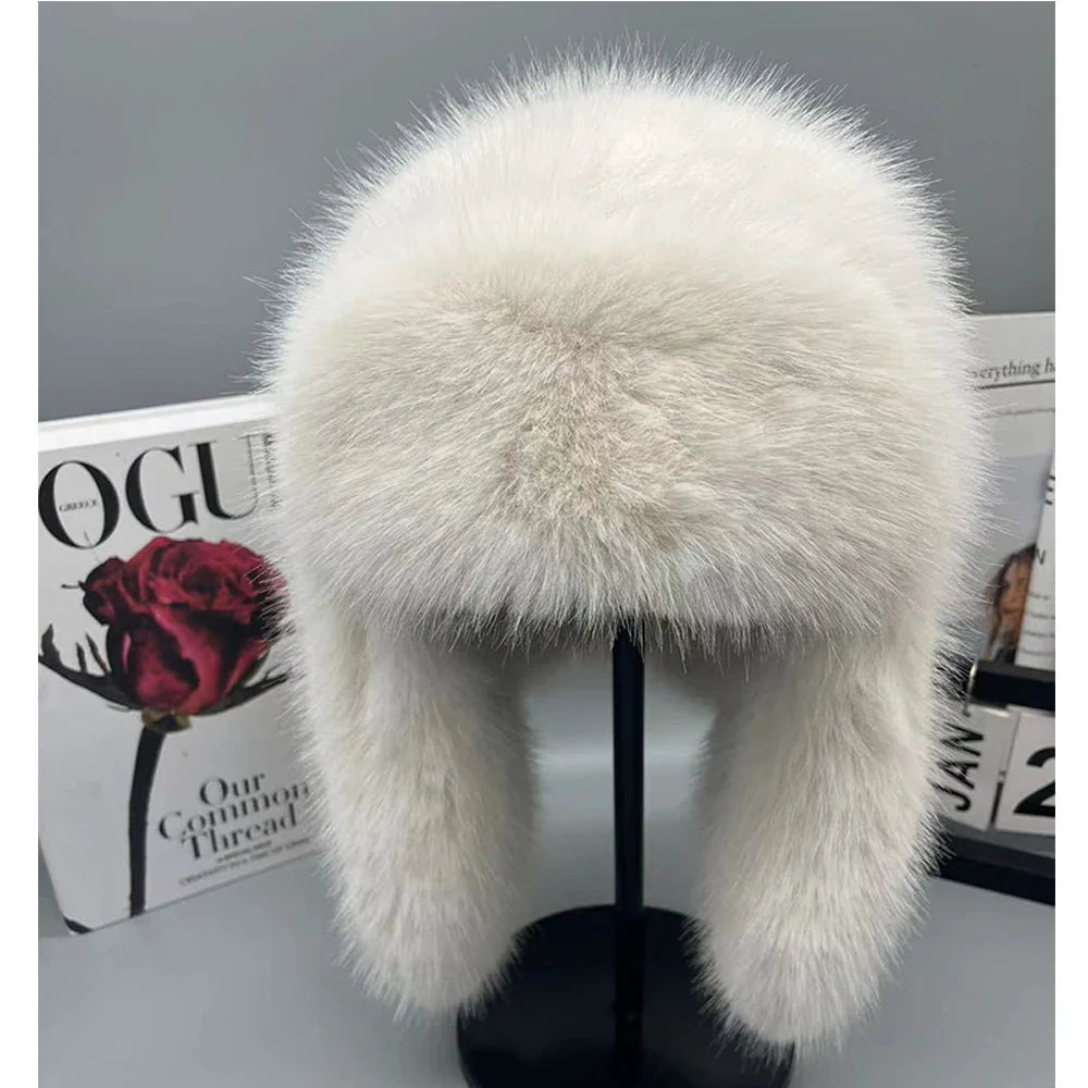 Warm women's hat made of faux fur