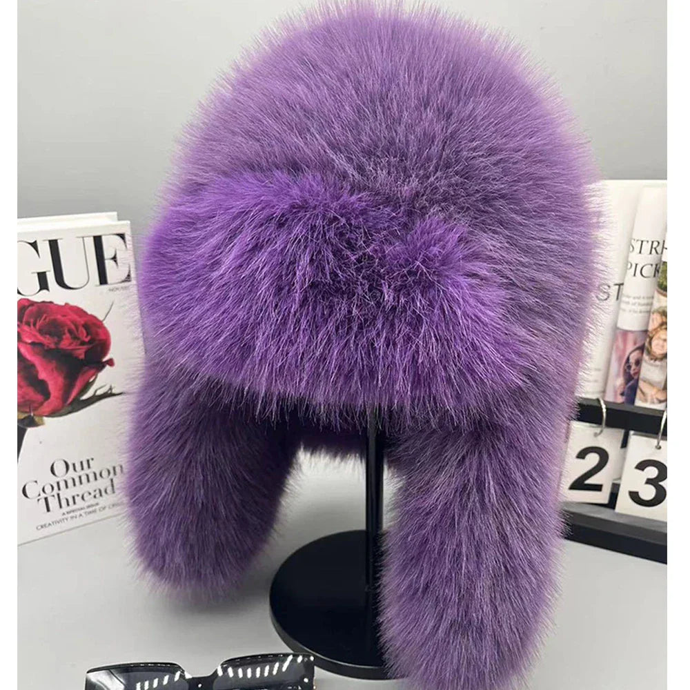Warm women's hat made of faux fur