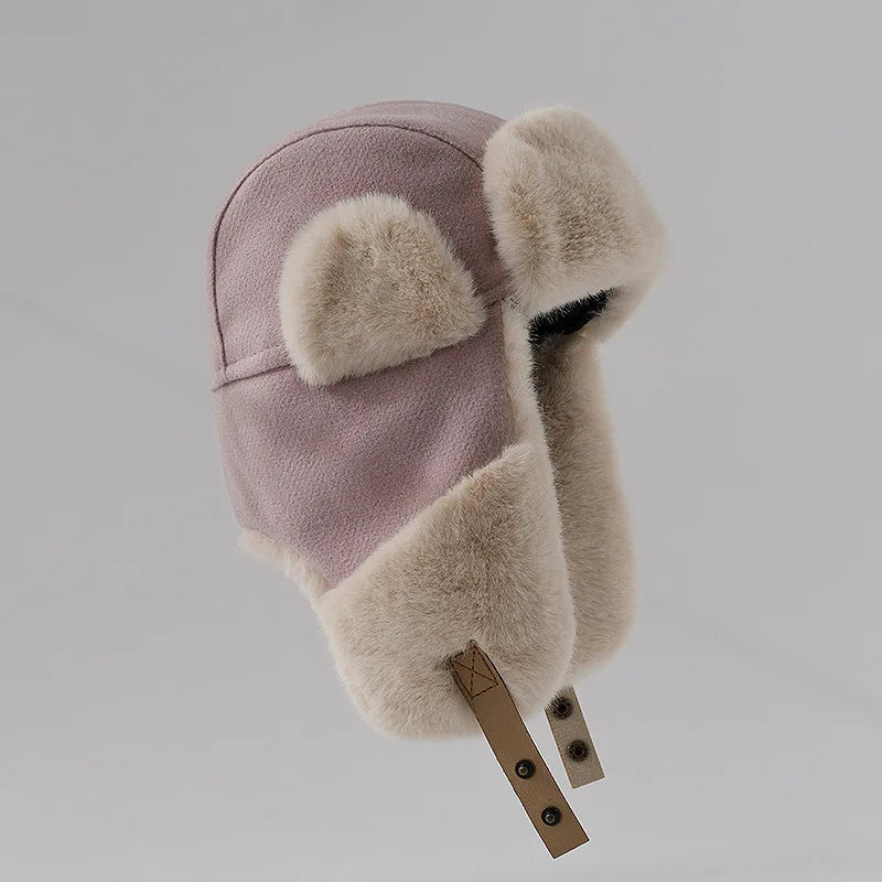 Warm women's hat made of faux fur
