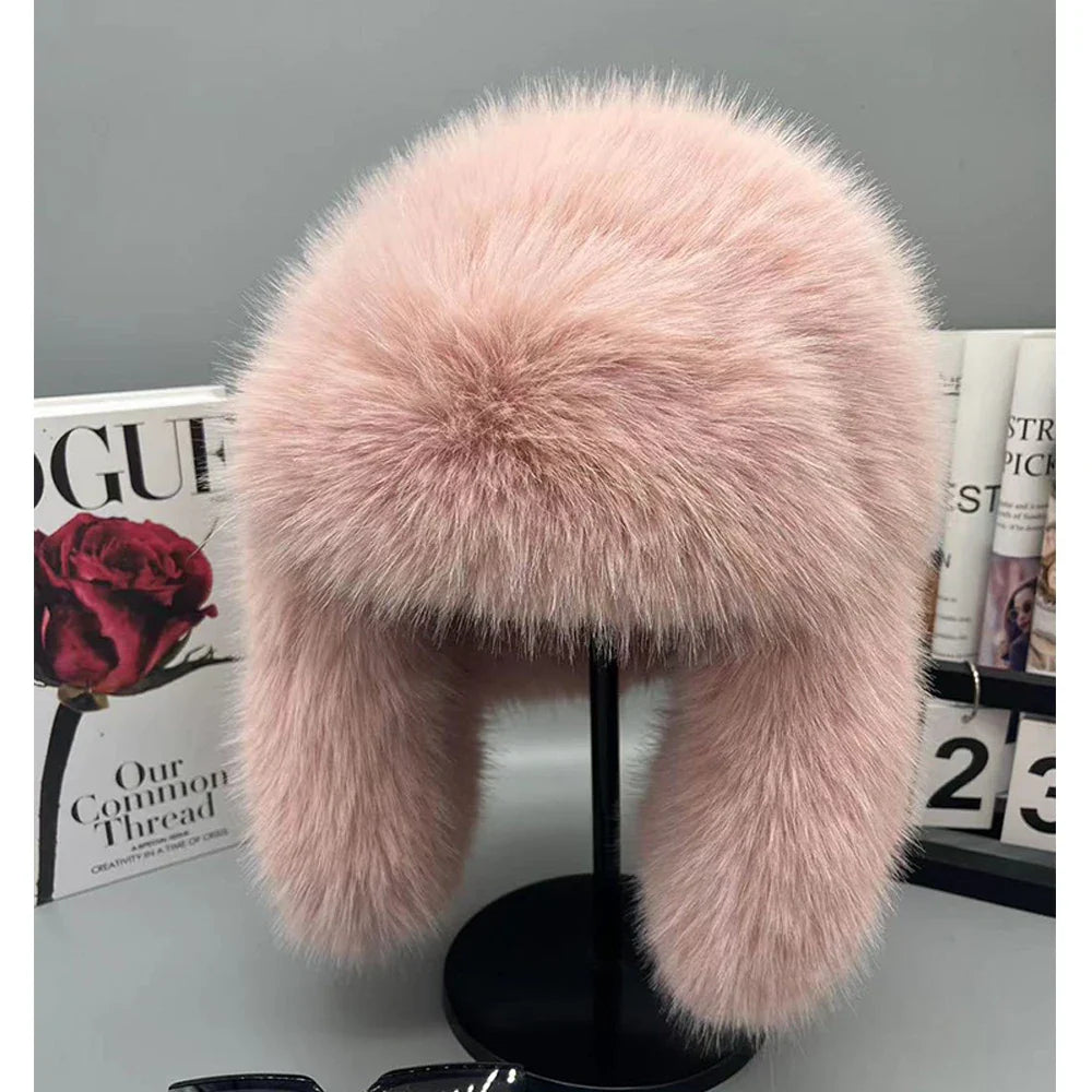 Warm women's hat made of faux fur