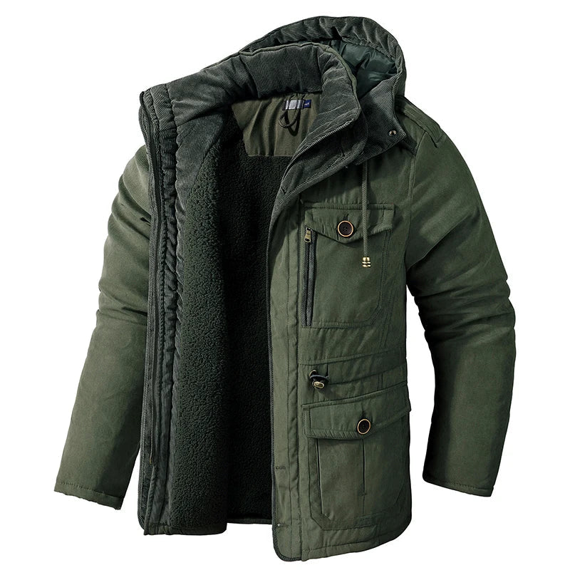 Warmer men's parka with hood