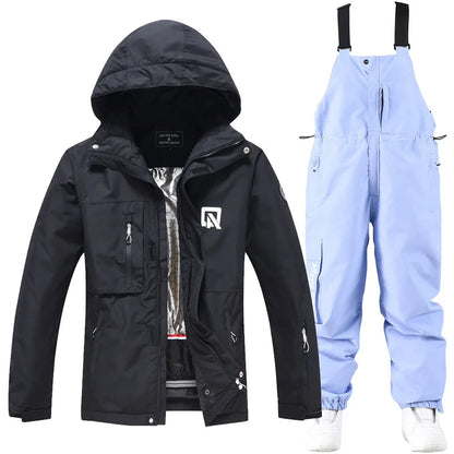 Waterproof ski suit for women with suspenders