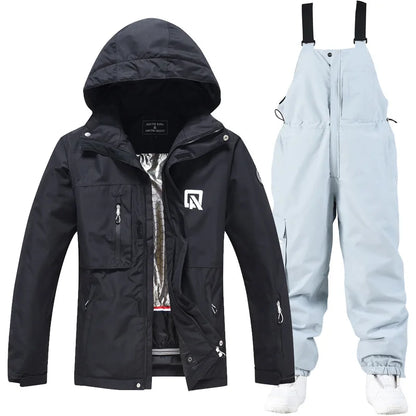 Waterproof ski suit for women with suspenders