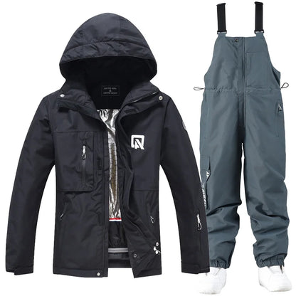 Waterproof ski suit for women with suspenders