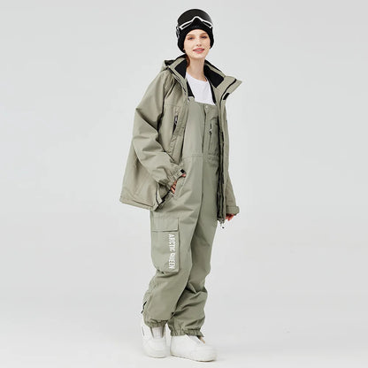 Waterproof ski suit for women with suspenders