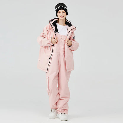 Waterproof ski suit for women with suspenders