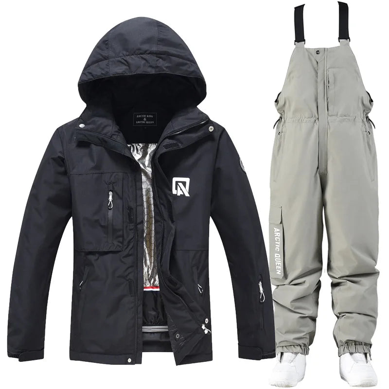 Waterproof ski suit for women with suspenders