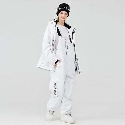 Waterproof ski suit for women with suspenders
