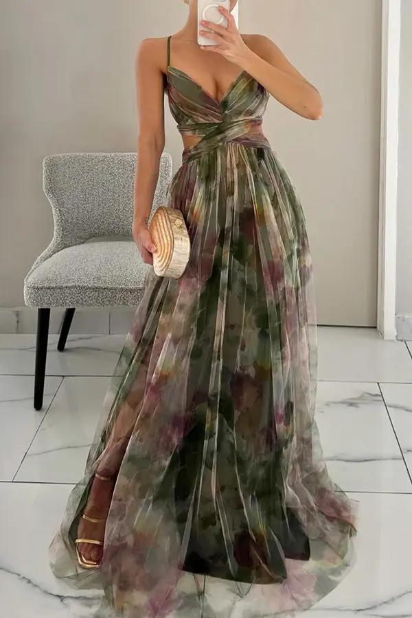 Watercolor Print Maxi Dress for Women – Elegant & Artistic