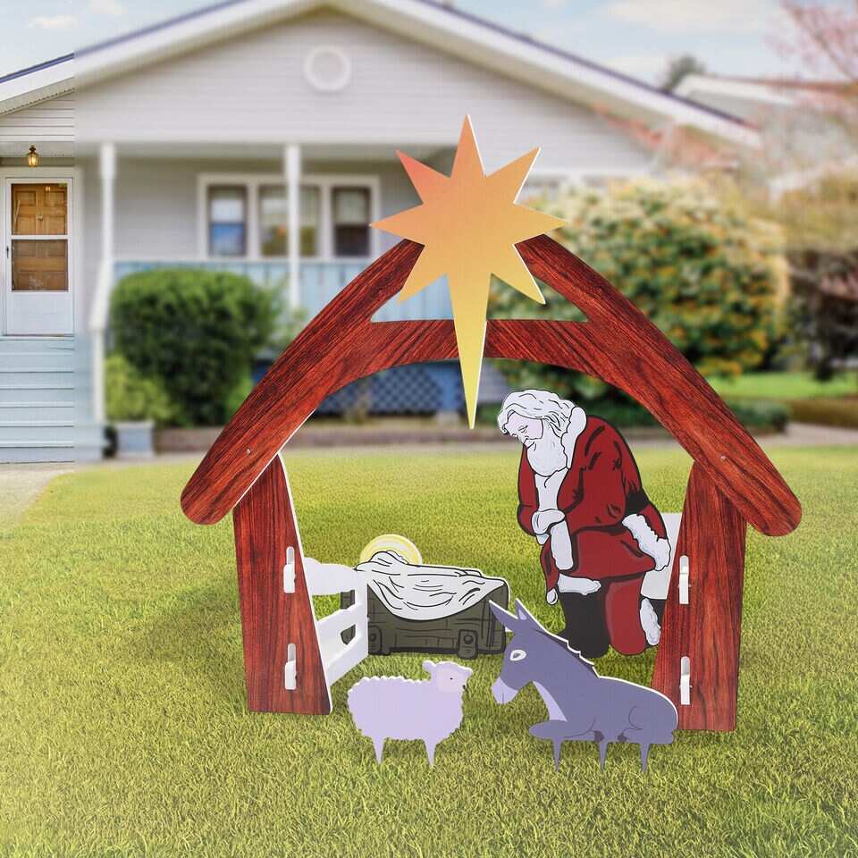 Outdoor Christmas Nativity Display Stand Weather Resistant PVC With Joseph Mary Baby Jesus Animals For Home
