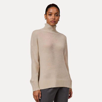 Soft wool sweater with stand-up collar