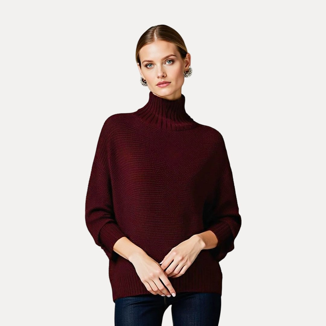 Soft wool sweater with stand-up collar