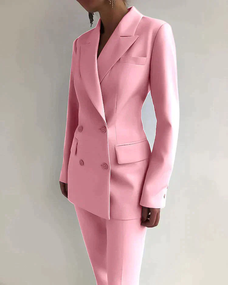 TrendAura Womens Double Breasted Blazer and Trouser Suit Timeless Tailored Business Set