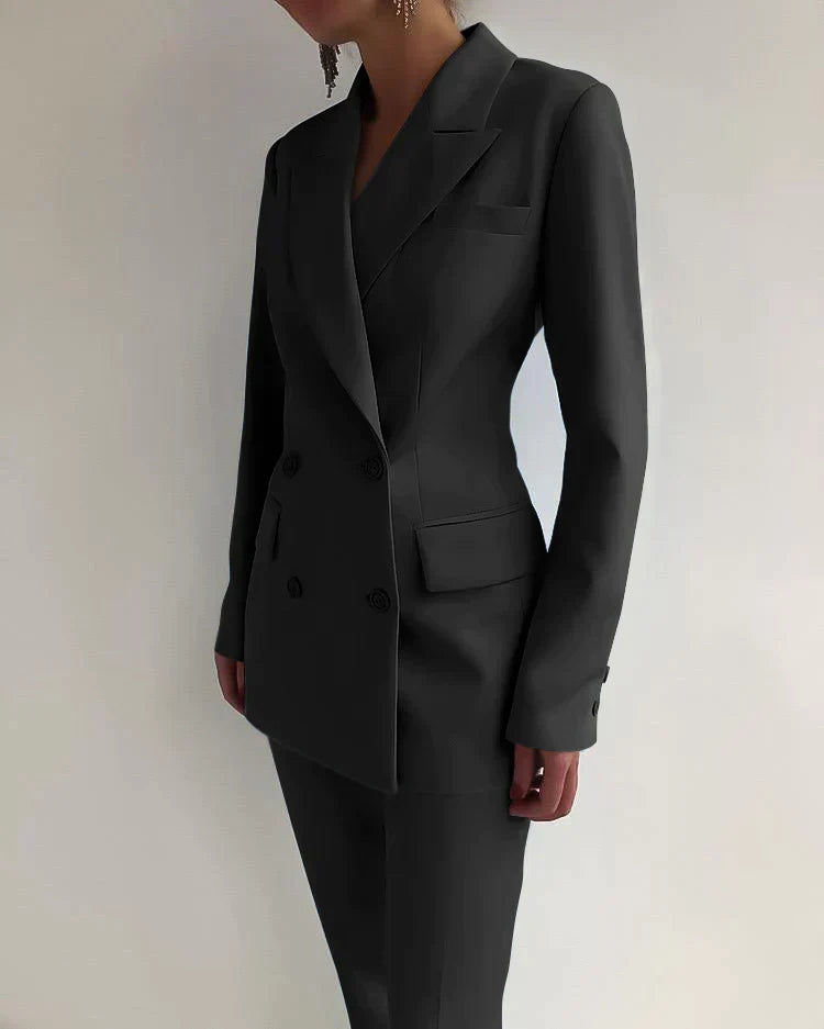 TrendAura Womens Double Breasted Blazer and Trouser Suit Timeless Tailored Business Set
