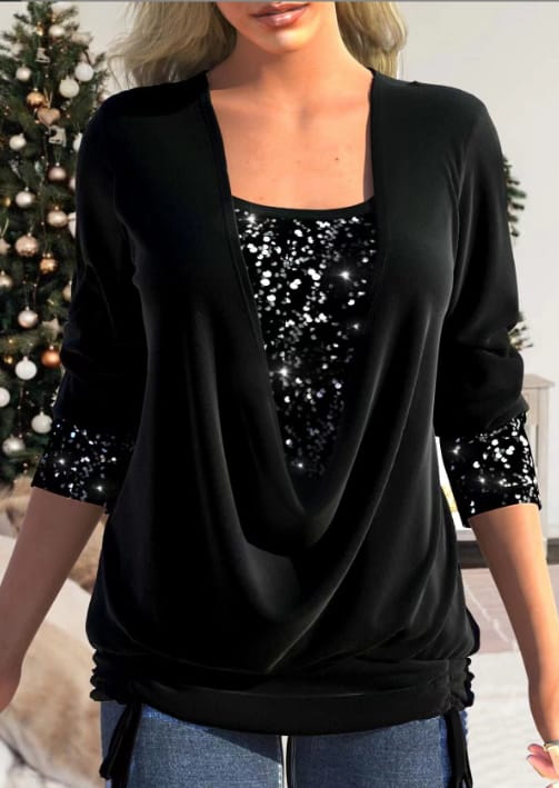 Eloura-Moda | Women's long-sleeved blouse with sequins Elegant and comfortable cut