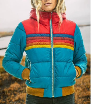 Waterproof Puffer Jacket By Puck Bold Retro Color Block Warmth For Urban Outdoor Enthusiasts