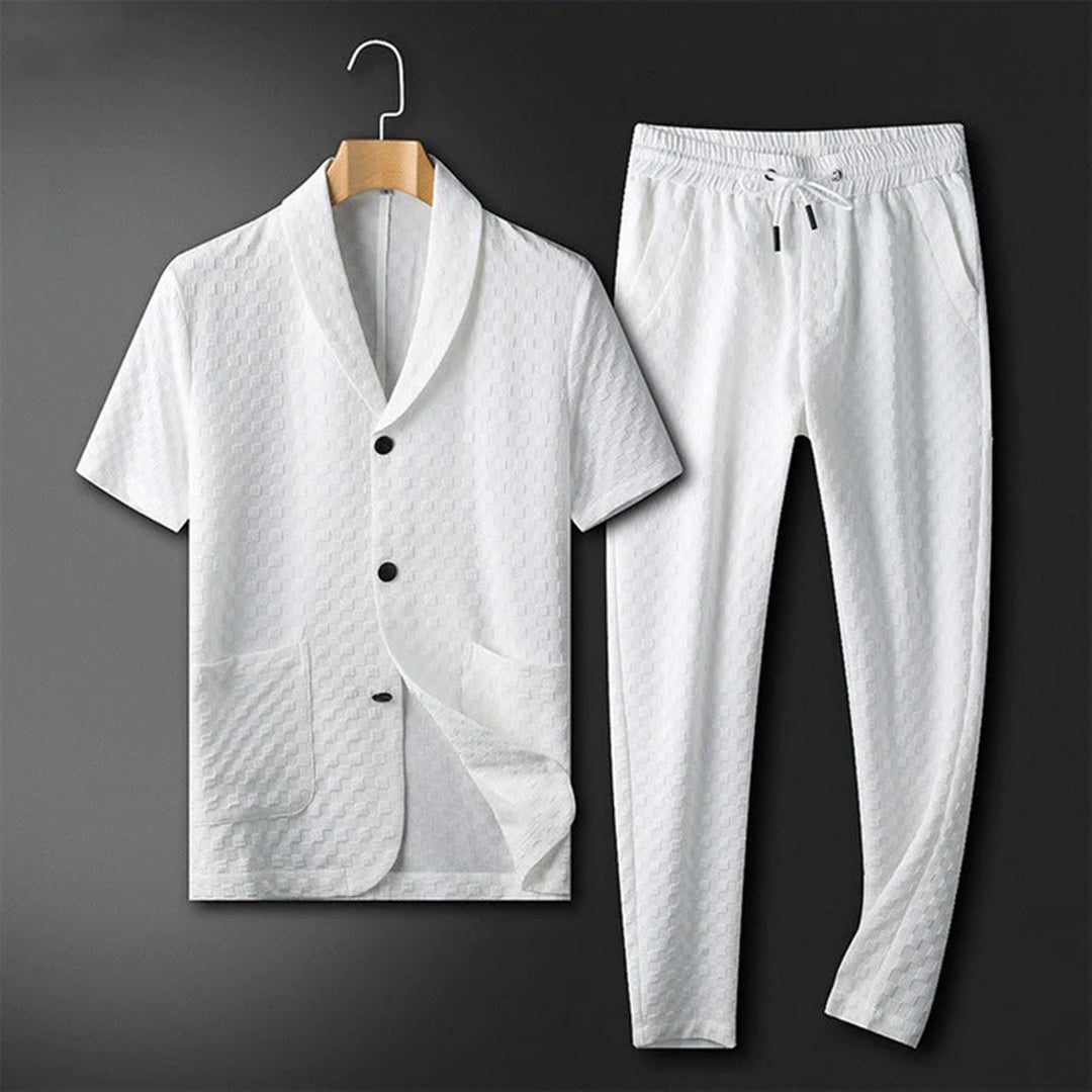 Jasper Mens Premium Summer Set Shirt With Stand Up Collar And Two Front Pockets For Comfortable Fit And Jogger Pants