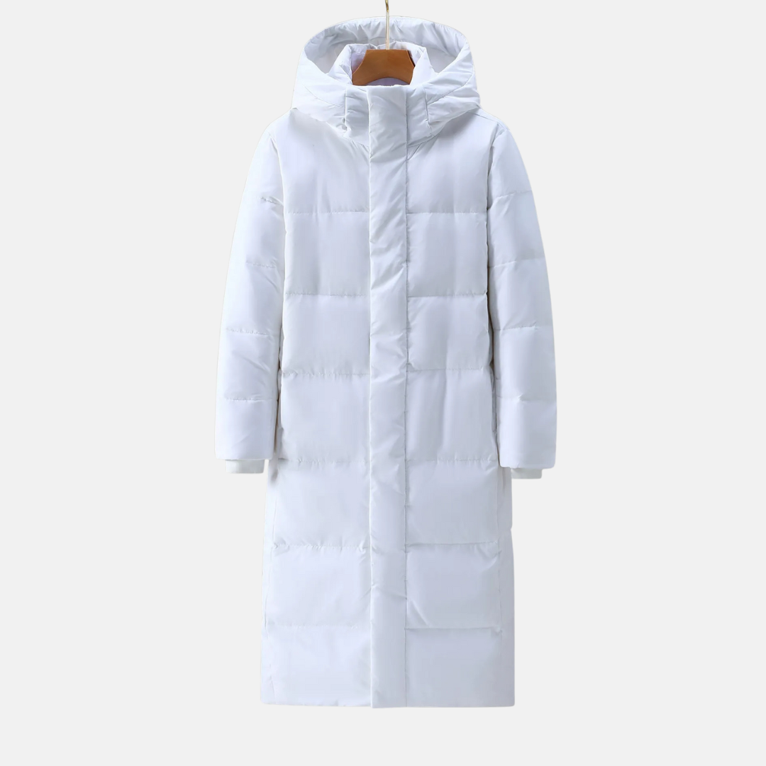 TrendAura Men's Full-Length Hooded Quilted Coat in Nylon Blend for Winter Warmth and Style