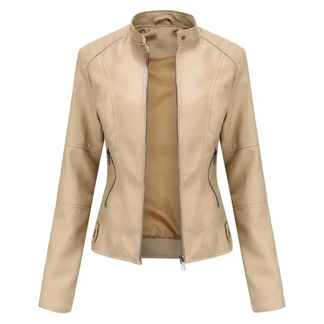Winona Mandarin Collar Leather Jacket