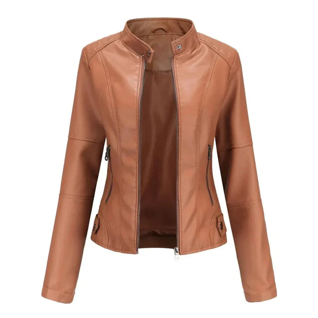 Winona Mandarin Collar Leather Jacket