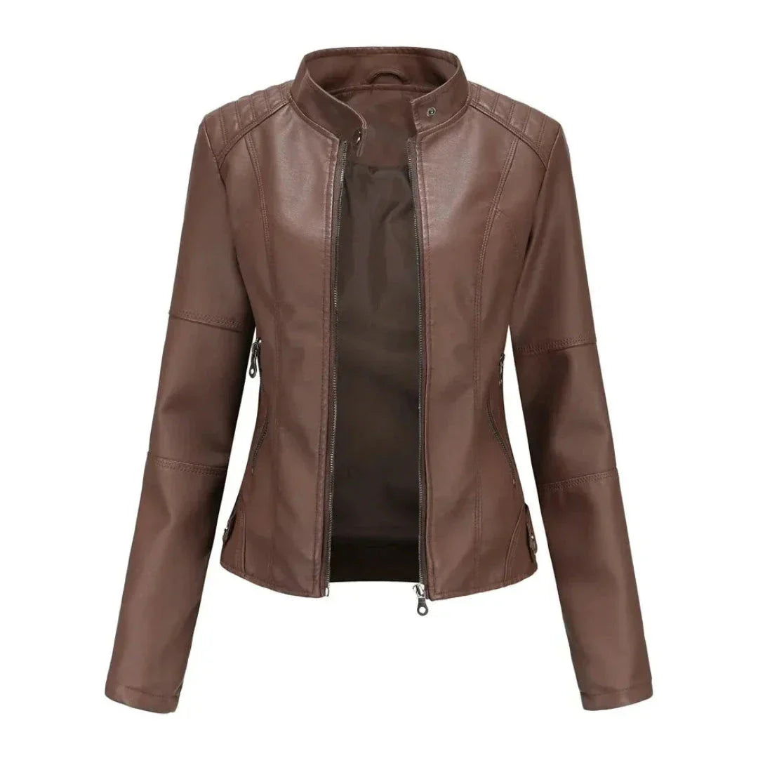 Winona Mandarin Collar Leather Jacket