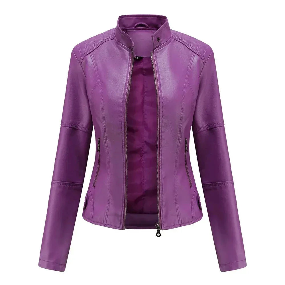 Winona Mandarin Collar Leather Jacket