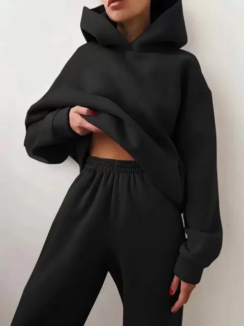 Oversized Tracksuit Women Two Piece Hoodie Sweatpants Cozy