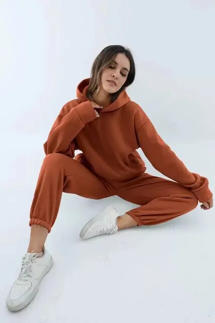 Oversized Tracksuit Women Two Piece Hoodie Sweatpants Cozy