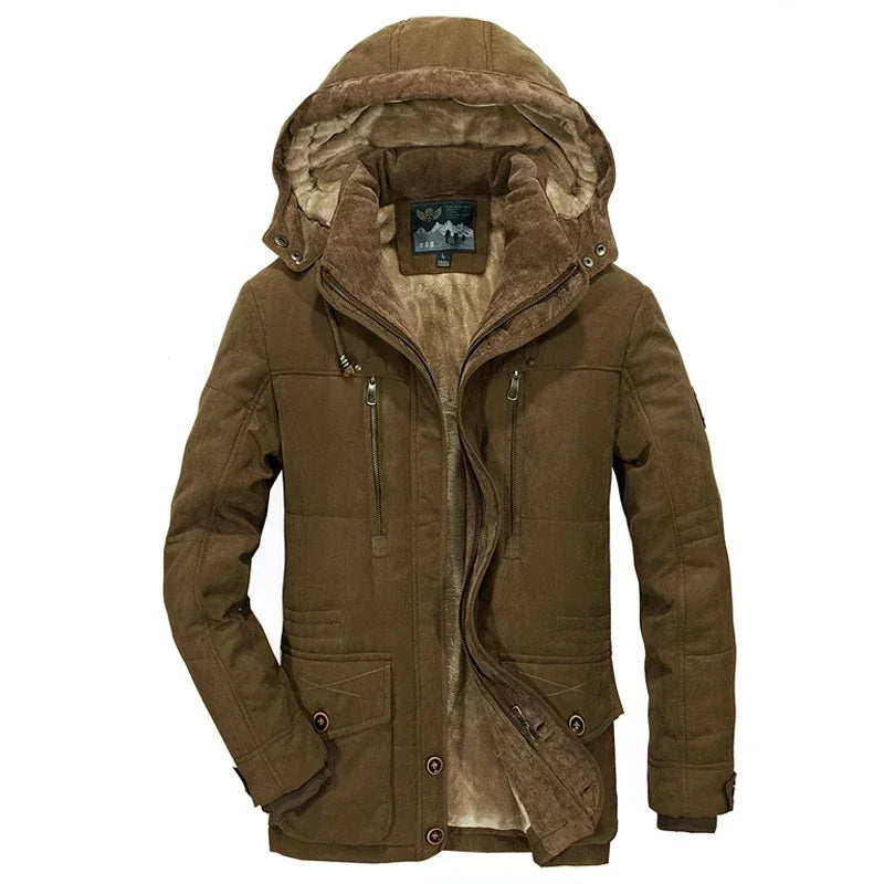 Winter jacket for men made of thick cotton material with detachable hood