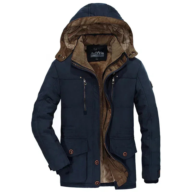 Winter jacket for men made of thick cotton material with detachable hood