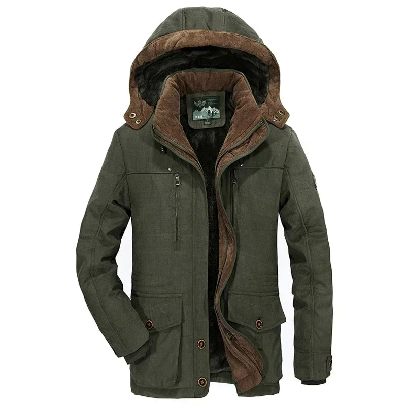 Winter jacket for men made of thick cotton material with detachable hood