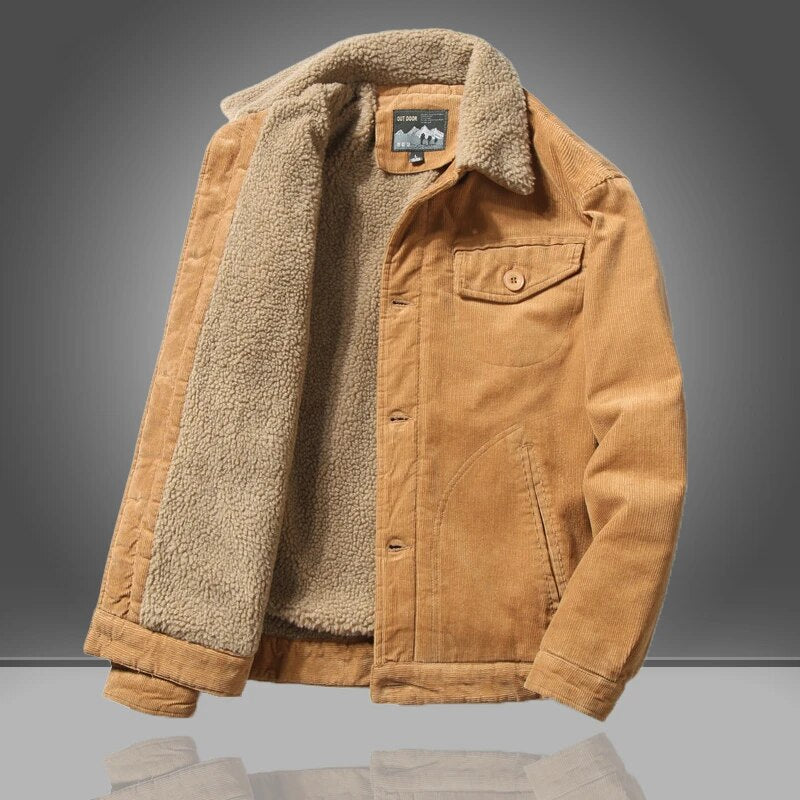TrendAura Declan Sherpa Corduroy Jacket For Men Warm Plush Faux Shearling Lining Durable Winter Coat