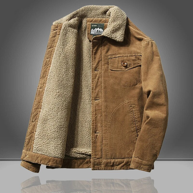 TrendAura Declan Sherpa Corduroy Jacket For Men Warm Plush Faux Shearling Lining Durable Winter Coat