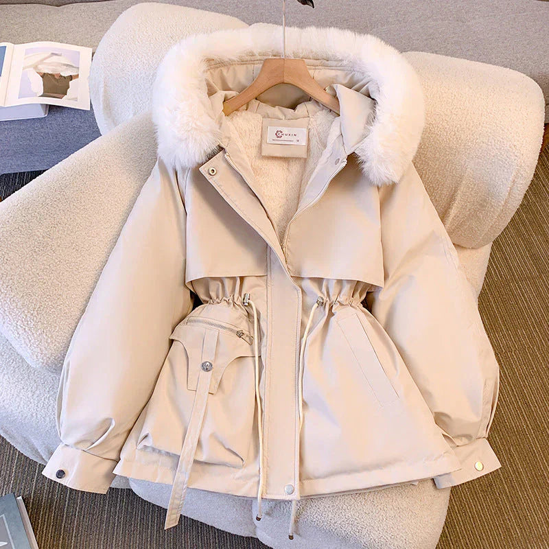 Women's Parka Jacket - Water-Repellent - Adjustable Waist - Lined with Hood and Fur Trim