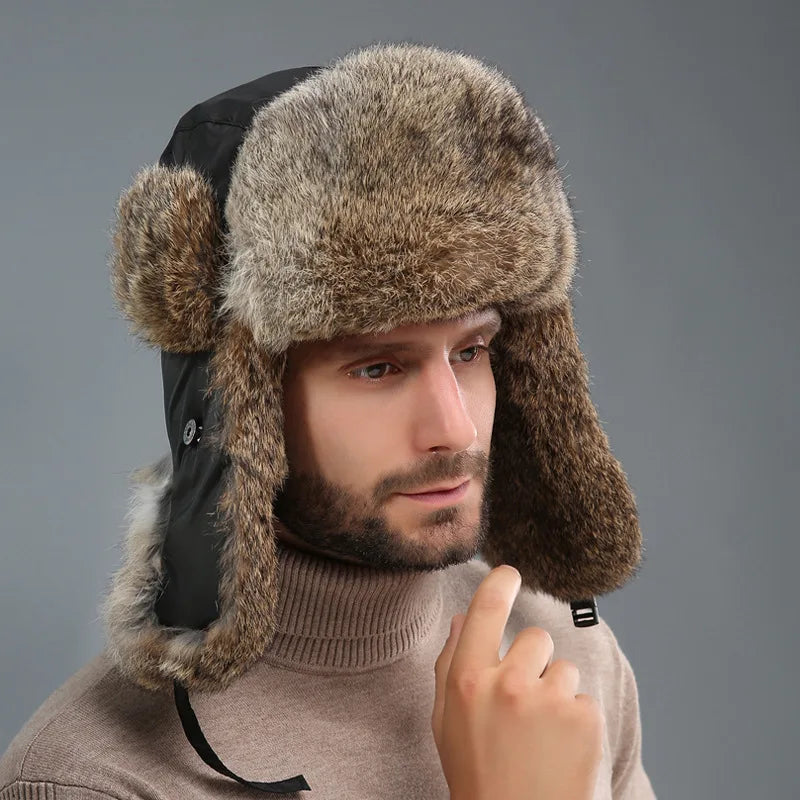 Winter hat for men with ear flaps
