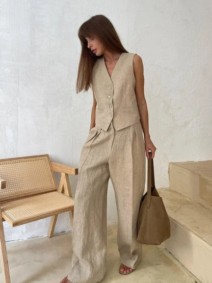 Tanya | Summer Chic Vest and Pants made of Linen-Cotton Blend for Women