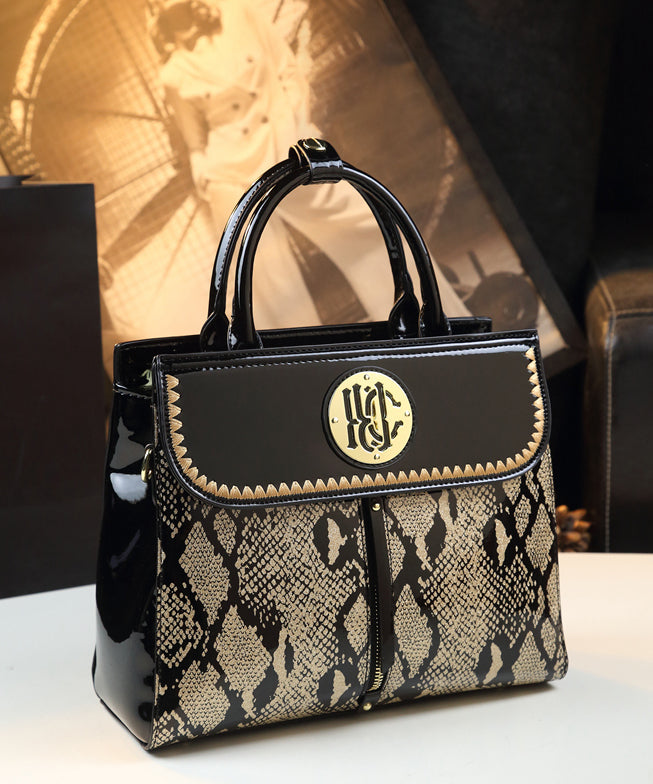 Sac fourre-tout en cuir de veau noir brodé pour femme, grande capacité - TrendAura